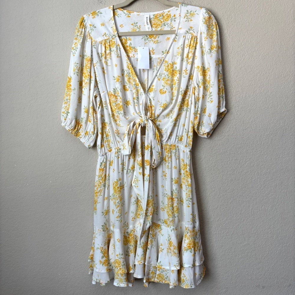 Kivari Marielle Boho Floral Print Crepe Tie-Front Minidress NEW